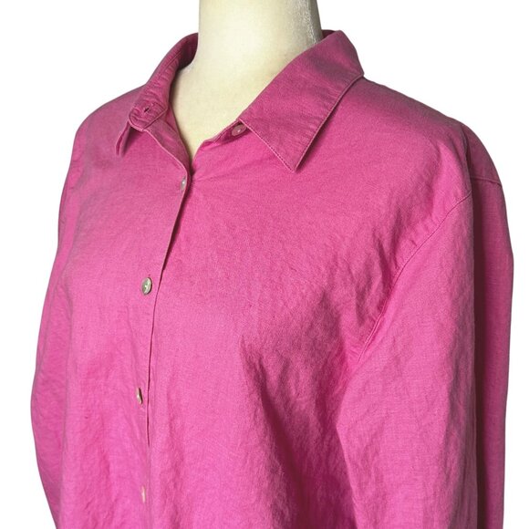 Annex by Casual Corner Pink Button Up Blouse Plus Sz 1X Linen Long Sleeve Shirt - Picture 2 of 9